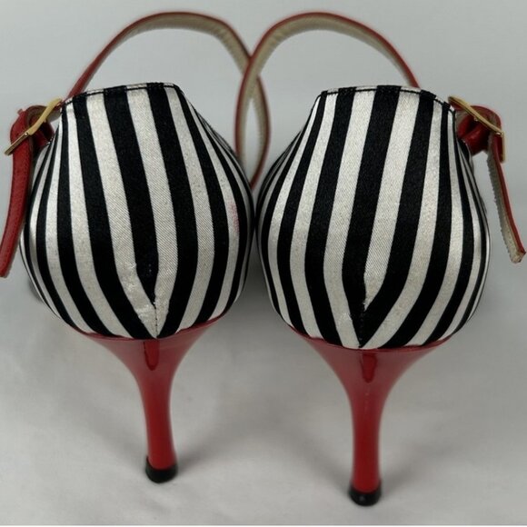 Comme il Faut Argentine Tango Heels Sz 38 US 8 Red Black White Polka Dots Stripe - Picture 4 of 8